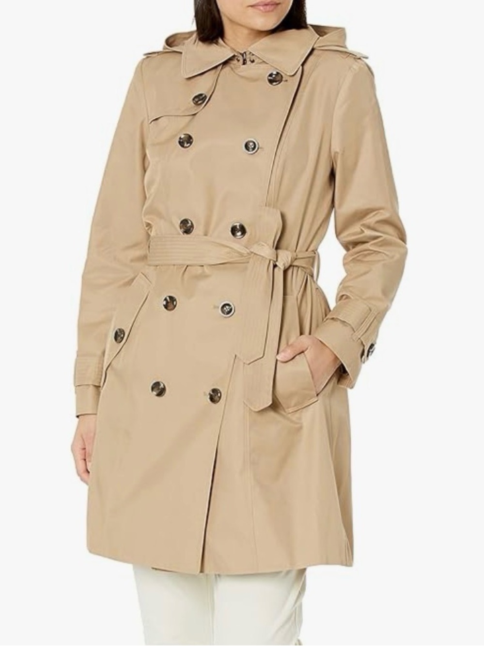 LONDON FOG Double Breasted Trench Coat w/ Removable Hood | British Khaki | XXL